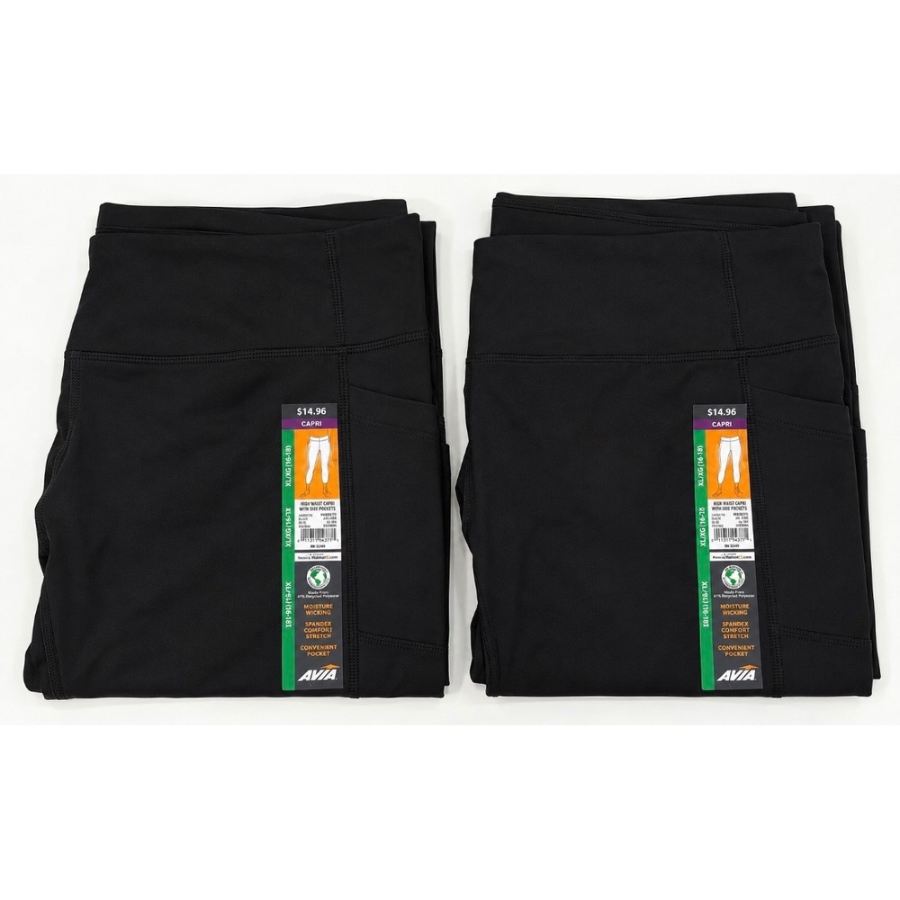Avia Womens High Waist Capri Leggings Black Side Pockets XL 16-18 AV101941